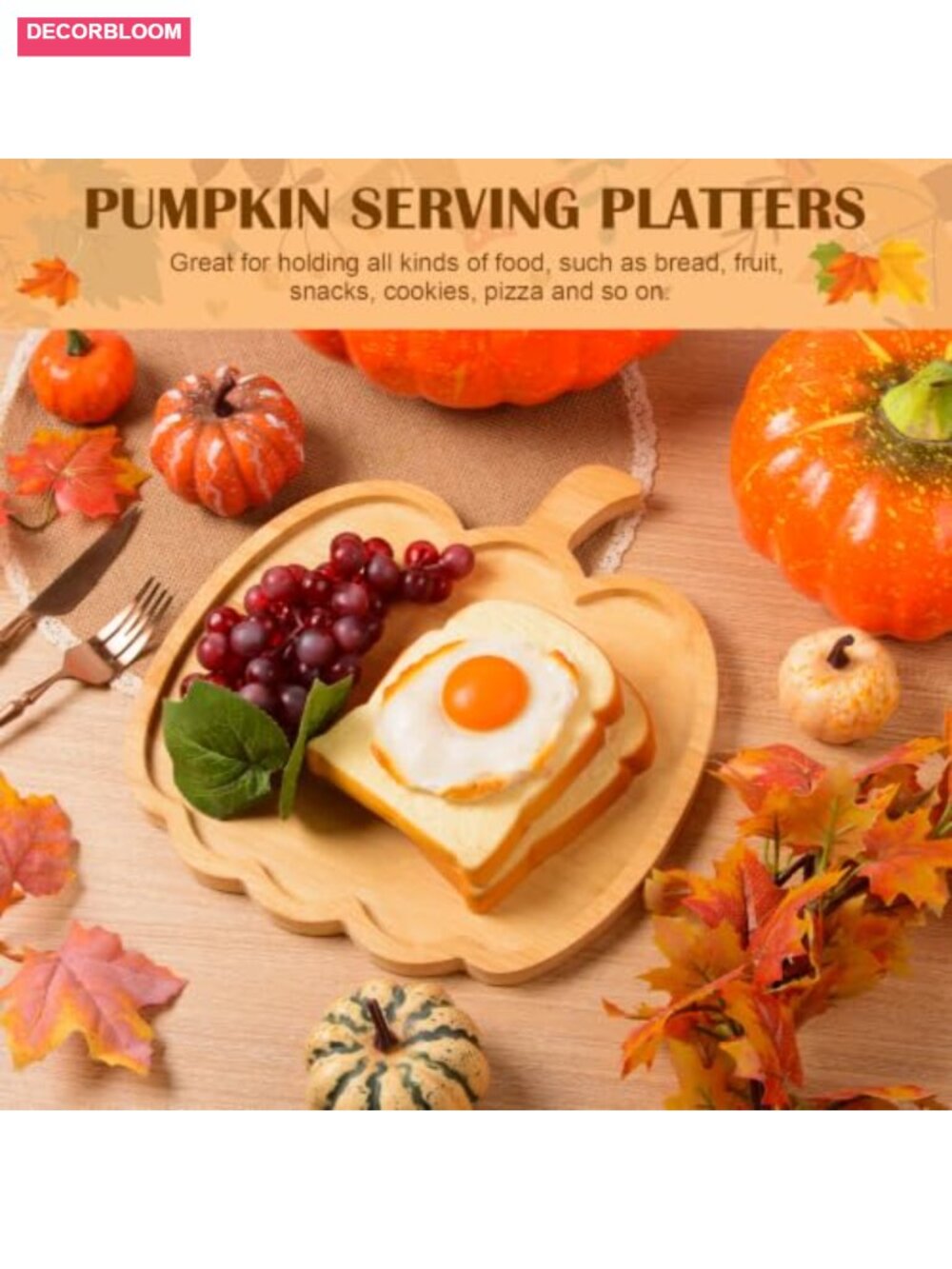 Pumpkin Wood Charcuterie Boards 12 Inch Set of 6 Thanksgiving Serving Trays - Picture 3 of 6